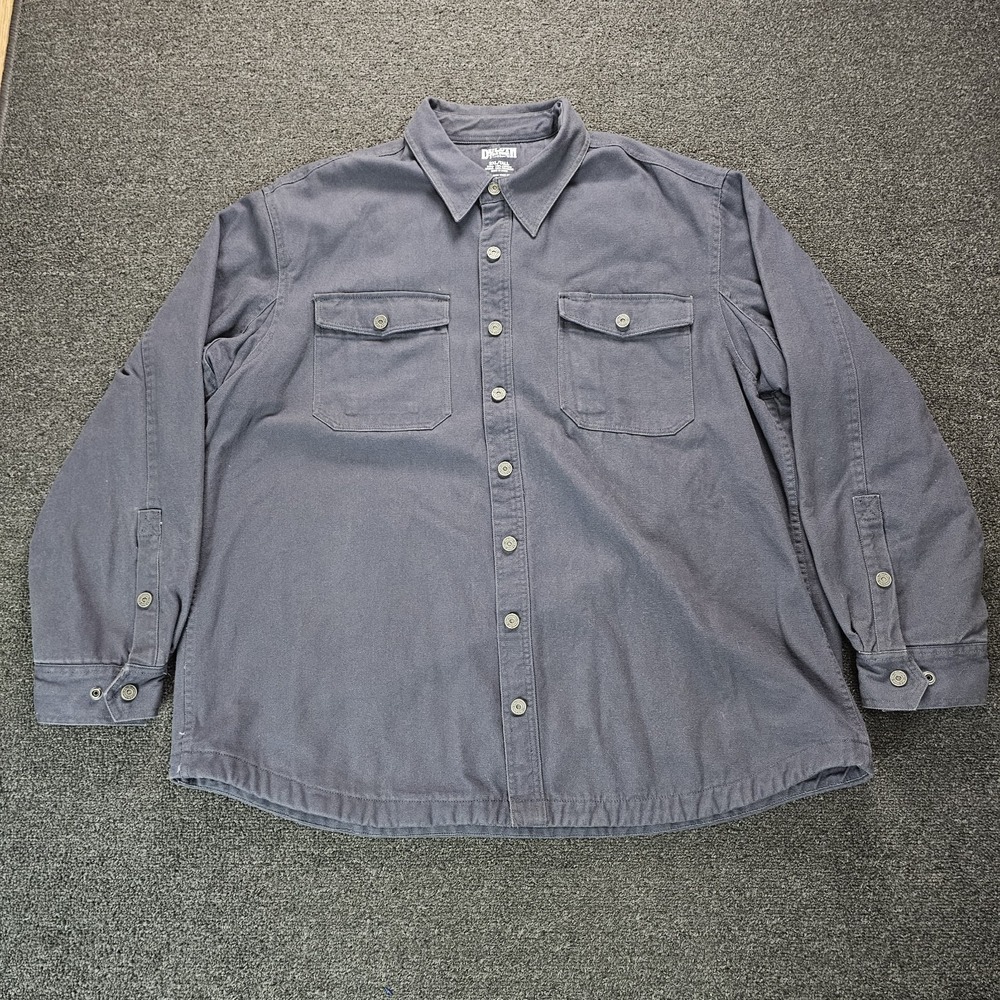 Duluth Trading Co Shirt Jacket Mens 2XL Tall Blue Fleece Lined Canvas Workwear